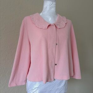 Vintage Vanity Fair Bed Jacket Loungewear Cardigan Nylon Lace Collar Size L Twee